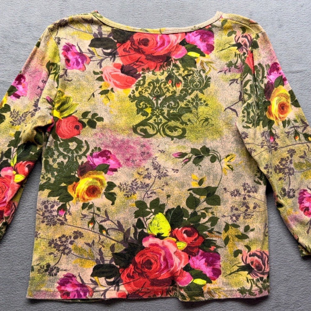Take Two Clothing Co Womens Floral Beaded Cotton Long Sleeve Top Boho Grandma M - Picture 6 of 7
